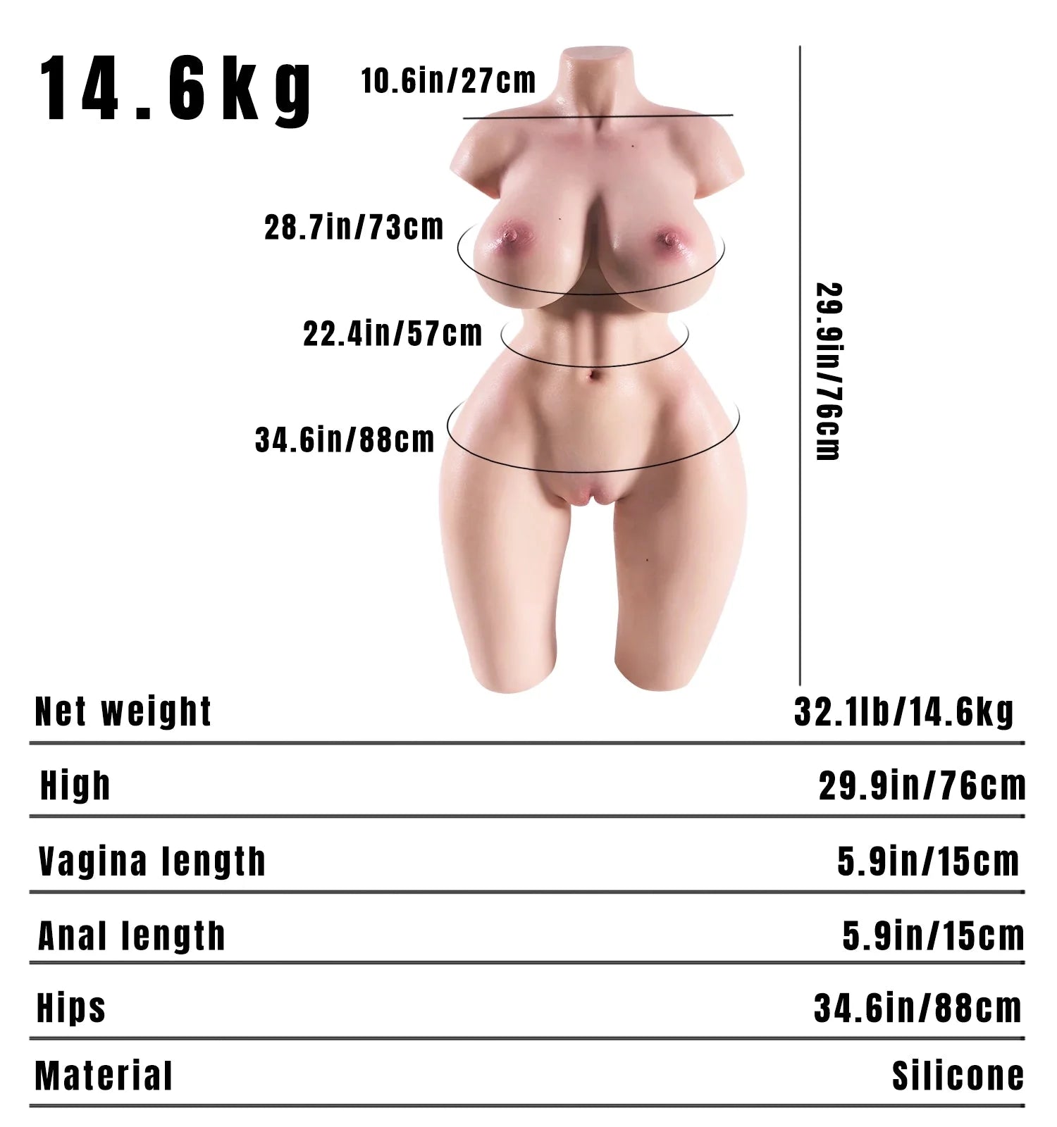 Alina:32LB Ultra Realistic Sex Doll Female Torso With Sexy Pussy MRLDOLL